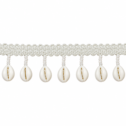 White Cowrie Shell Hanging Lace Border with Moti Beads for Saree, Blouse & Dupatta – 7 Meter