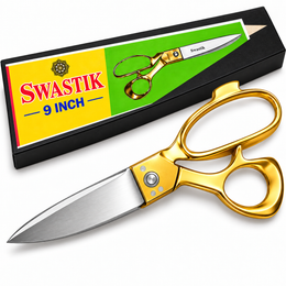 Swastik 9 Inch Golden Handle Tailoring Scissor | Heavy Duty Cloth Cutting Kainchi | Sharp Steel Blade Fabric Cutting Scissors