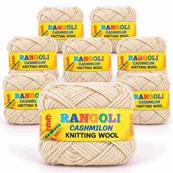 Rangoli Cashmilon Knitting Wool Yarn for Sweater, Crochet & Craft – Cream – Pack of 8