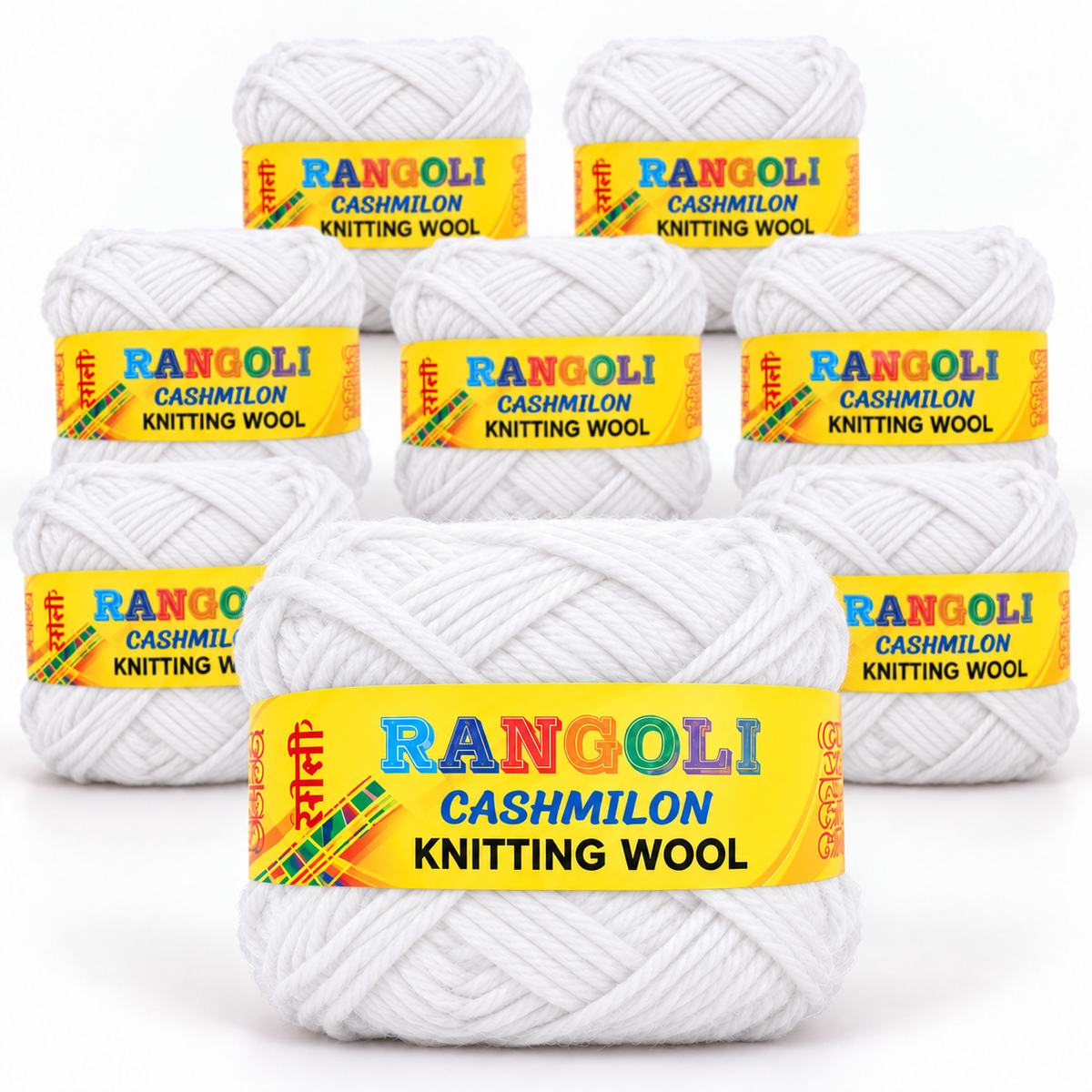 Rangoli Cashmilon Knitting Wool White | Soft Yarn for Sweater, Crochet & Crafts | Pack of 8