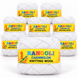 Rangoli Cashmilon Knitting Wool White | Soft Yarn for Sweater, Crochet & Crafts | Pack of 8