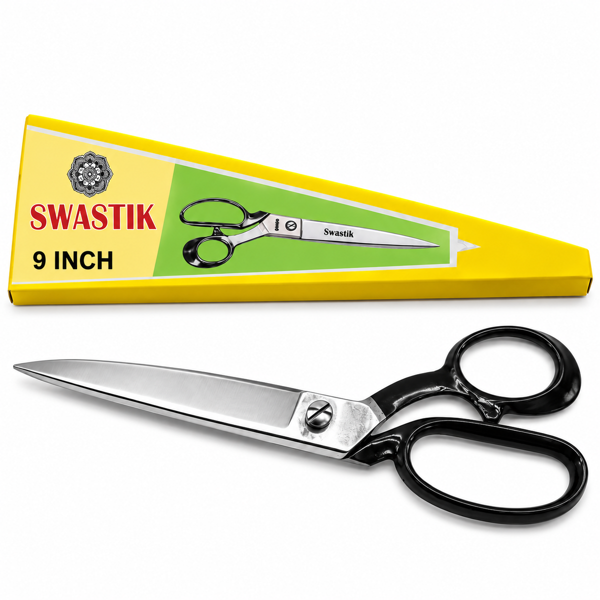 Swastik 9 Inch Tailoring Scissor | Heavy Duty Cloth Cutting Kainchi | Polished Steel Blade Professional Fabric Cutting Scissor