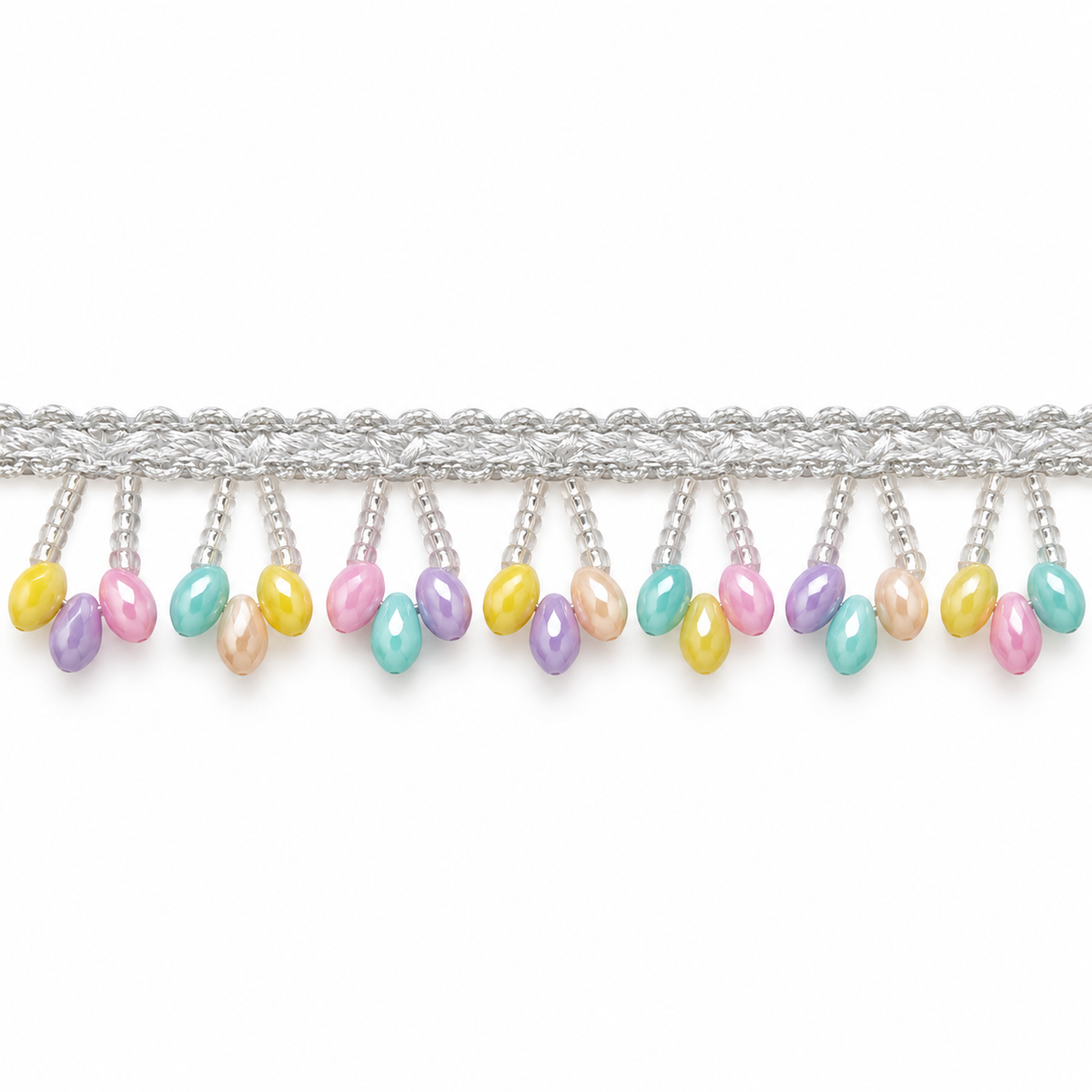 White Pastel Multicolour Teardrop Beaded Hanging Lace Border for Saree, Blouse & Dupatta – 7 Meter