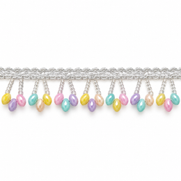 White Pastel Multicolour Teardrop Beaded Hanging Lace Border for Saree, Blouse & Dupatta – 7 Meter