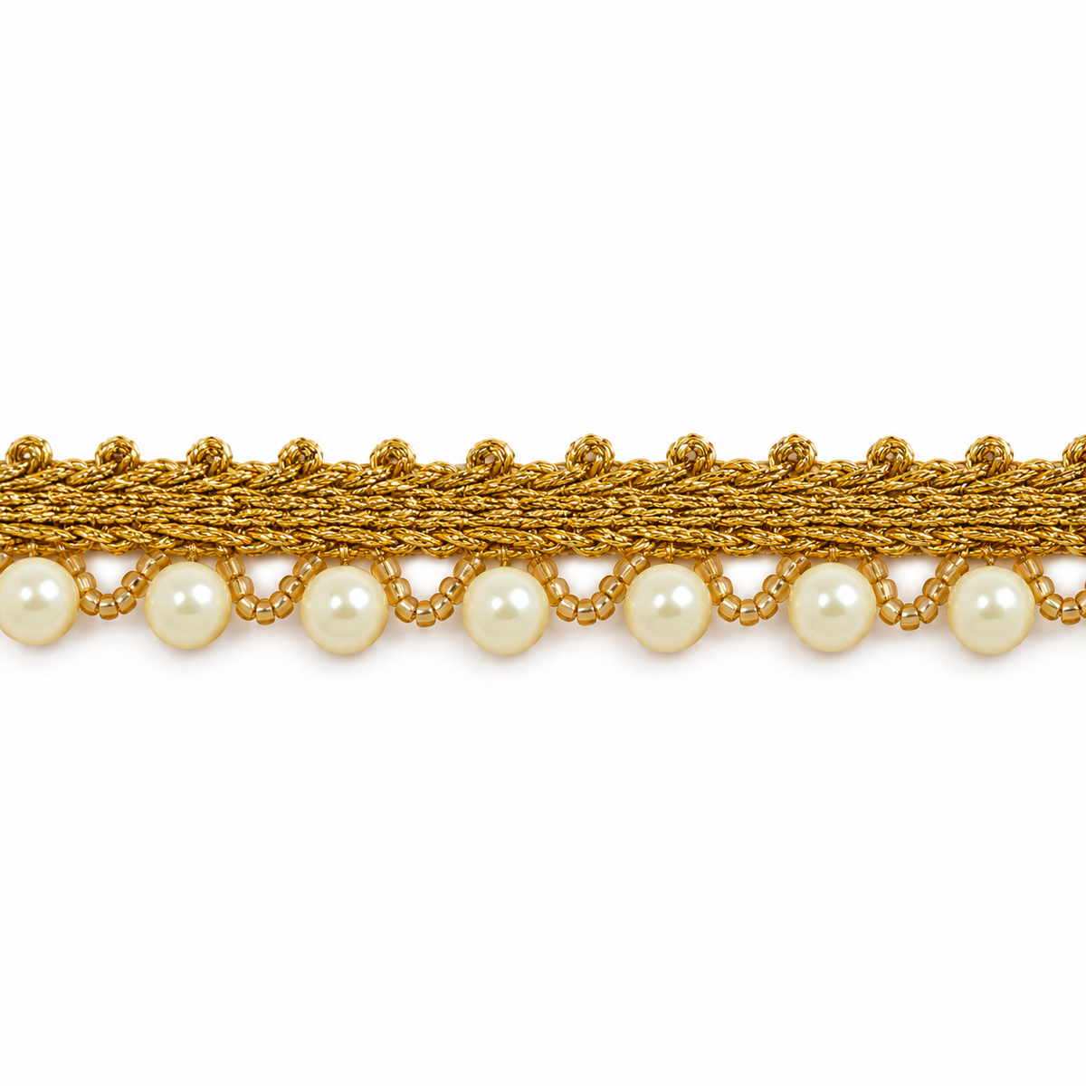 Golden Cream Pearl Beaded Hanging Lace Border for Saree, Blouse & Dupatta – 7 Meter