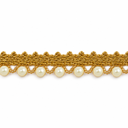 Golden Cream Pearl Beaded Hanging Lace Border for Saree, Blouse & Dupatta – 7 Meter