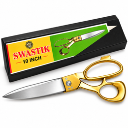 Swastik 10 Inch Golden Handle Tailoring Scissor | Heavy Duty Cloth Cutting Kainchi | Sharp Steel Blade Professional Fabric Scissors