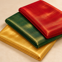 3 Piece Tissue Fabric Combo for Piping & Tailoring – Red, Bottle Green & Golden – 2 Metres Each