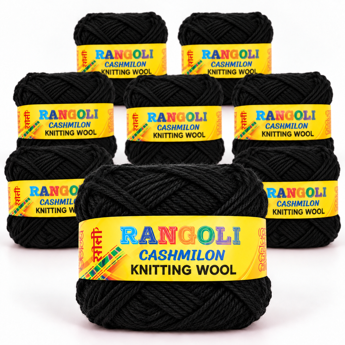 Rangoli Cashmilon Knitting Wool Black | Soft Yarn for Sweater, Crochet & Crafts | Pack of 8