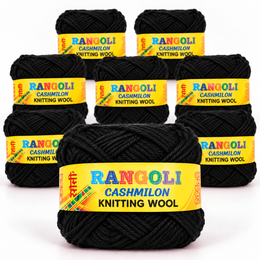 Rangoli Cashmilon Knitting Wool Black | Soft Yarn for Sweater, Crochet & Crafts | Pack of 8