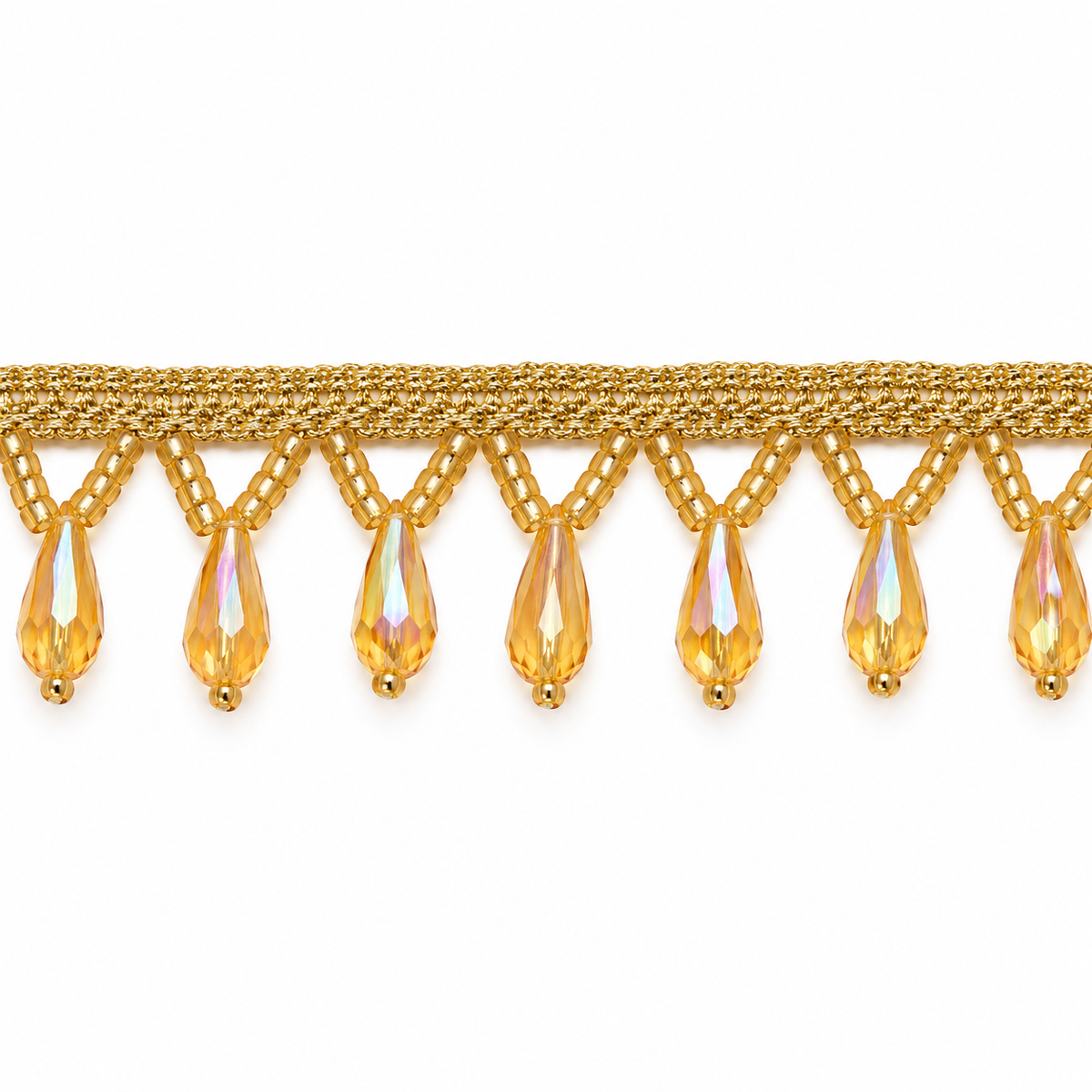 Golden Crystal-Style Teardrop Hanging Lace Border for Saree, Blouse & Dupatta – 7 Meter