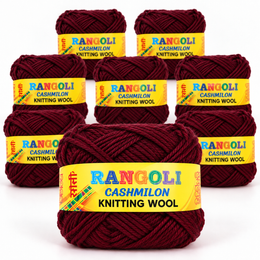 Rangoli Cashmilon Knitting Wool Yarn for Sweater, Knitting & Crafts (Maroon, Pack of 8)