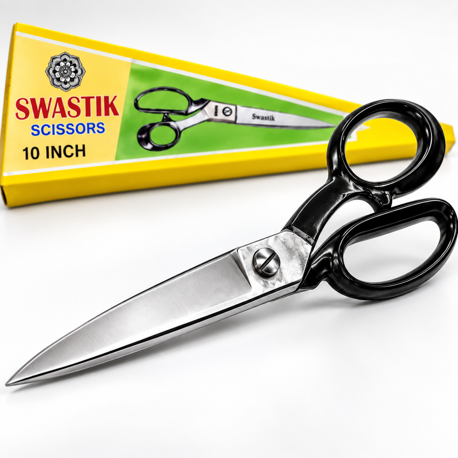 Swastik 10 Inch Tailoring Scissor | Heavy Duty Cloth Cutting Kainchi | Polished Steel Blade Professional Fabric Cutting Scissor