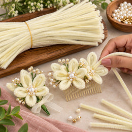 Cream Chenille Stems Pipe Cleaners for Craft & Flower Making – 100 Pieces per Packet