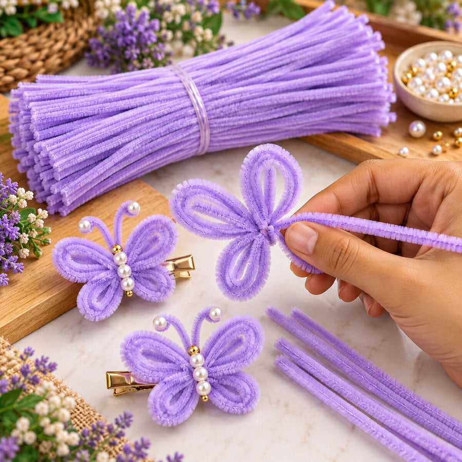 Lavender Pipe Cleaner Craft Sticks for DIY Flowers & Art – 1 Packet 100 Piece