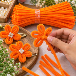 Orange Chenille Pipe Cleaner Craft Stems – 100 Pieces Pack | DIY Flower Making & Craft Material