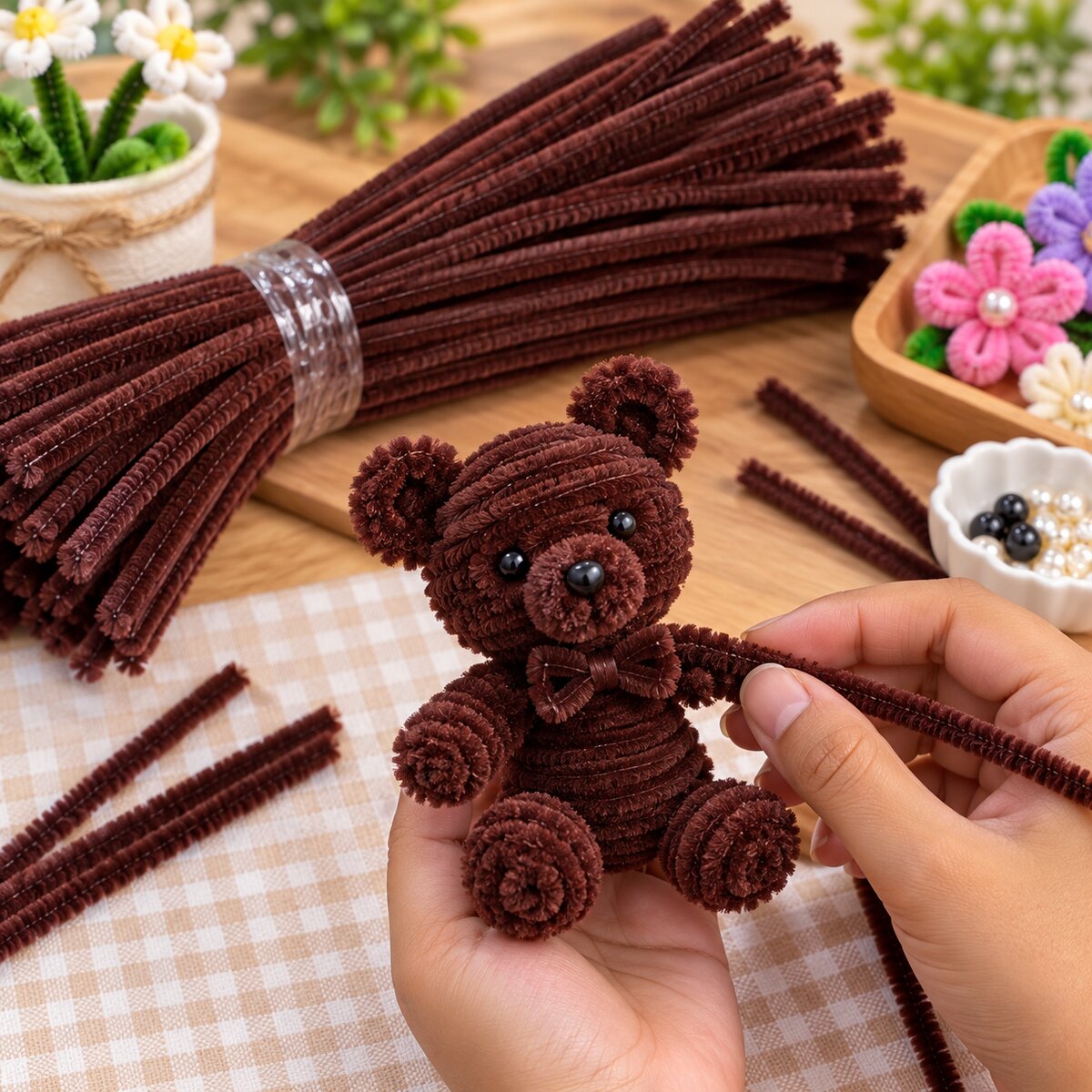 Chocolate Brown Pipe Cleaner Chenille Stems for Art & Craft DIY Decoration – 100 Pieces per Packet