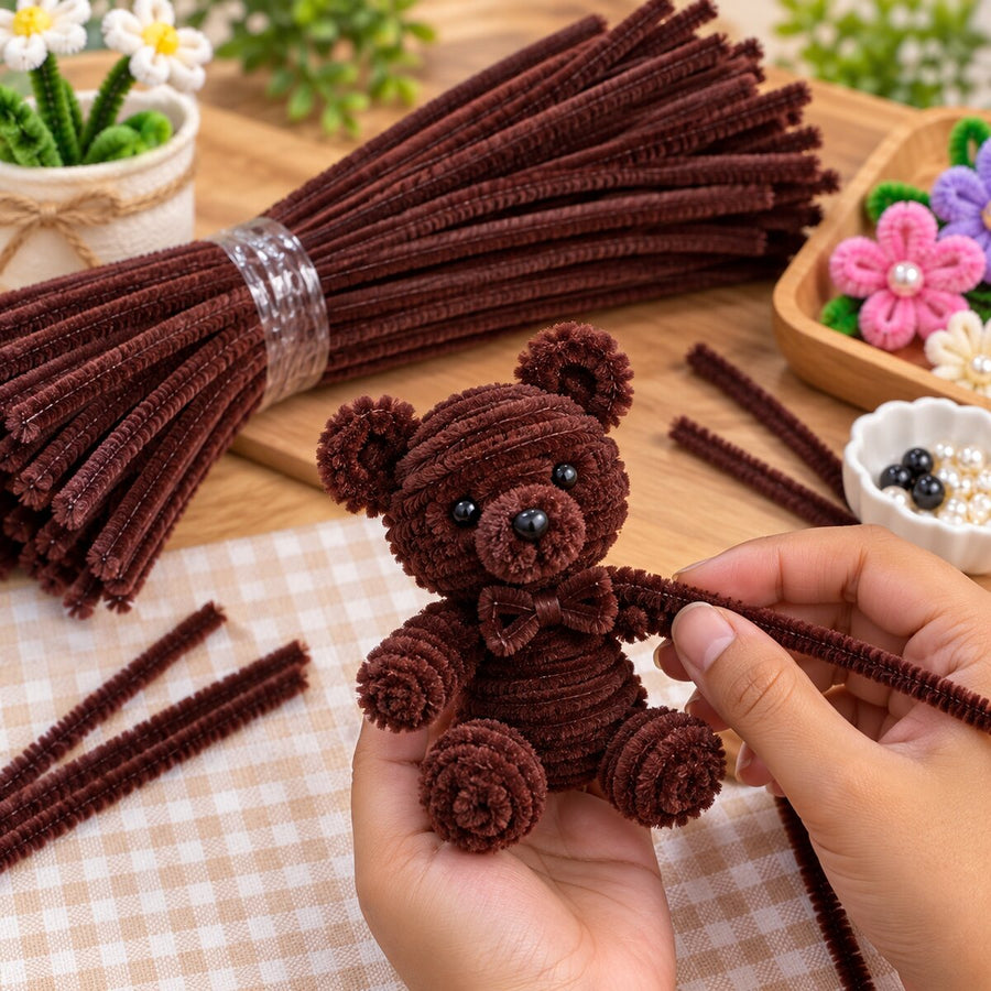 Chocolate Brown Pipe Cleaner Chenille Stems for Art & Craft DIY Decoration – 100 Pieces per Packet