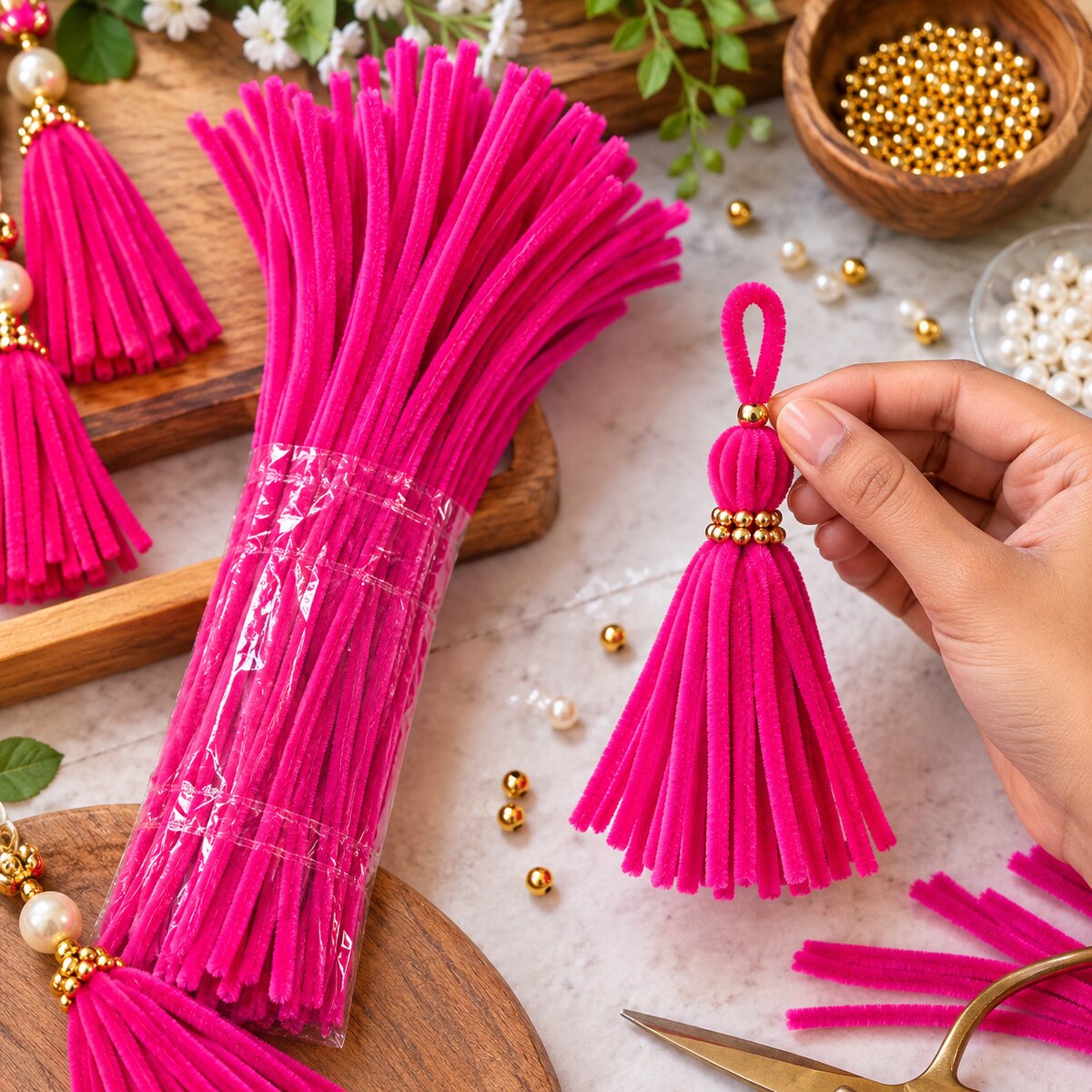 Pink Pipe Cleaner Chenille Stems for DIY Craft, Flower Making & Decoration | 100 Pcs Per Packet