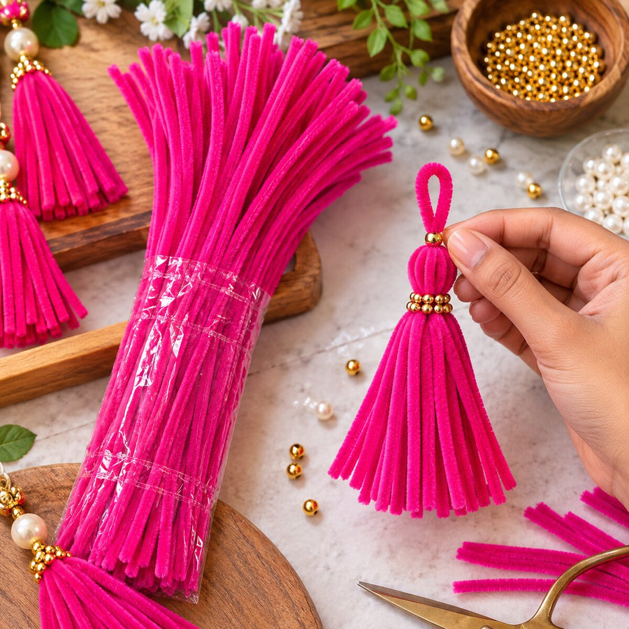 Pink Pipe Cleaner Chenille Stems for DIY Craft, Flower Making & Decoration | 100 Pcs Per Packet