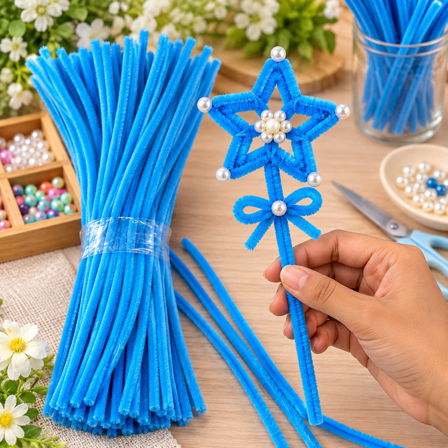 Bright Blue Pipe Cleaner Chenille Stem for DIY Craft, Flower Making & Decoration | 100 Pieces per Packet