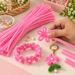 Pink Pipe Cleaner for Craft, Flower Making & DIY Decoration | 100 Pcs per Packet