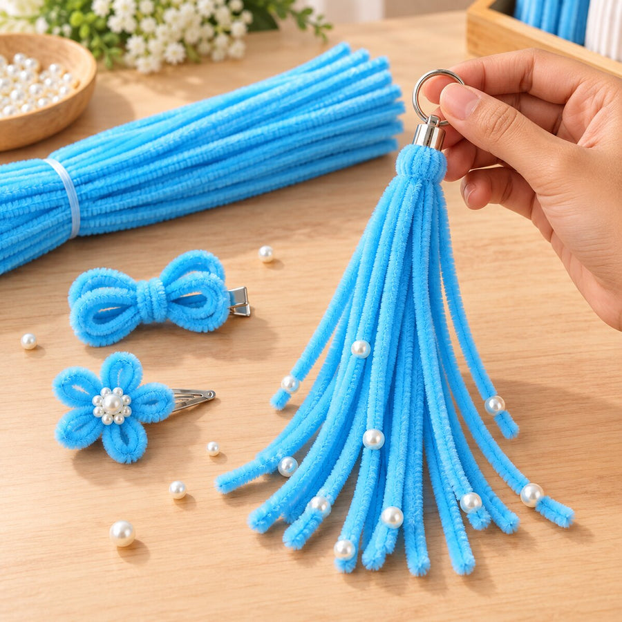 Sky Blue Pipe Cleaner Chenille Stem for DIY Craft, Flower Making & Decoration | 100 Pieces per Packet