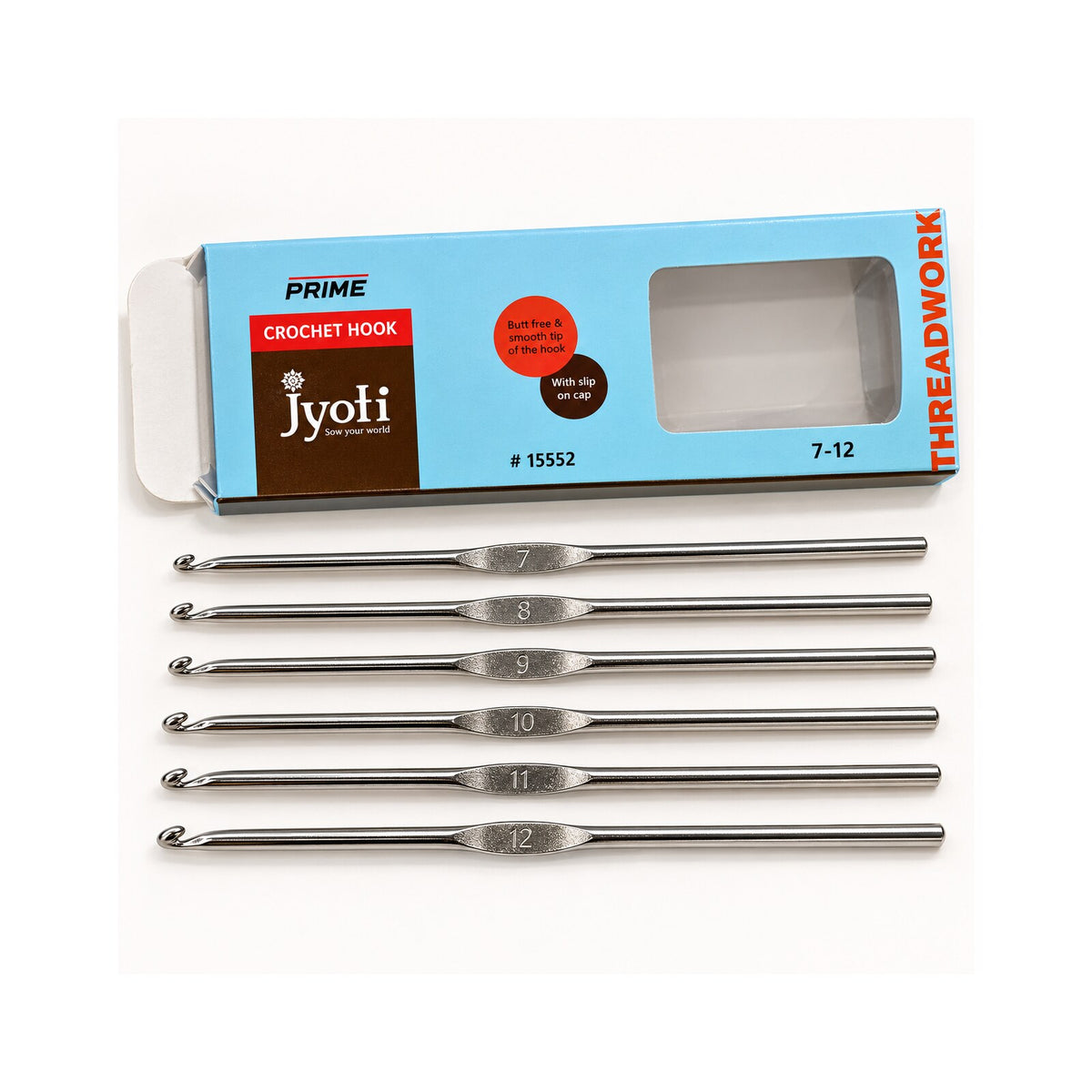 Jyoti Prime Crochet Hook Set of 6 Pieces | Sizes 7, 8, 9, 10, 11, 12 | Steel Crochet Needles for Knitting, Thread Work & Craft