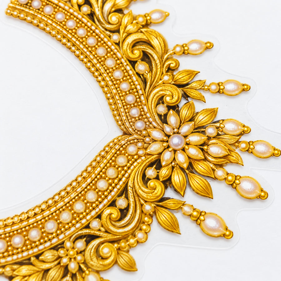 Gold-Tone & Ivory Pearl Effect DTF Blouse Sticker Set with Neckline, Back Frame and Decorative Motifs