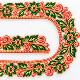 Coral Pink & Green Floral DTF Heat Transfer Sticker Set with U-Neck and Sleeve Borders for Blouse