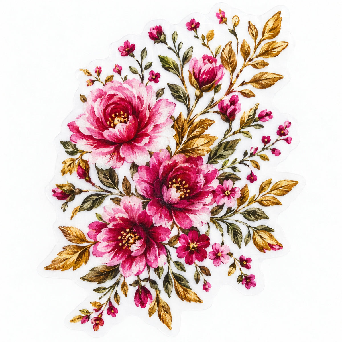 Pink Floral Bouquet DTF Heat Transfer Sticker Sheet for Saree, Kurti & Blouse Decoration