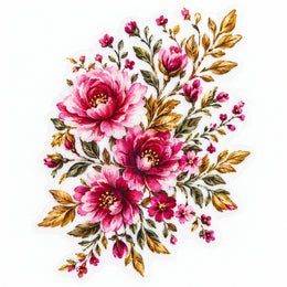 Pink Floral Bouquet DTF Heat Transfer Sticker Sheet for Saree, Kurti & Blouse Decoration