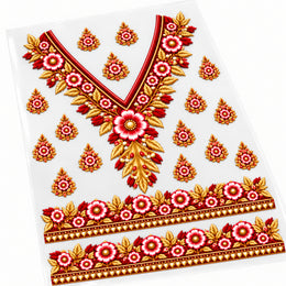 Red White & Gold Floral DTF Heat Transfer Sticker Set with V-Neckline, Borders & Motifs for Suit & Blouse