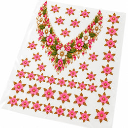 Pink Ivory & Gold Floral DTF Heat Transfer Sticker Set with V-Neck Design for Suit & Blouse