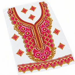 Rani Pink & Gold-Tone Floral DTF Heat Transfer Sticker Set with Neckline, Border and Diamond Motifs for Suit & Blouse
