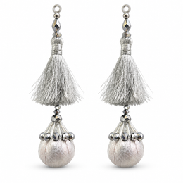 Premium Silver Designer Blouse Latkan with Silky Tassels, Crystal Beads & Potli Design – Pack of 12 Pieces (6 Pairs)