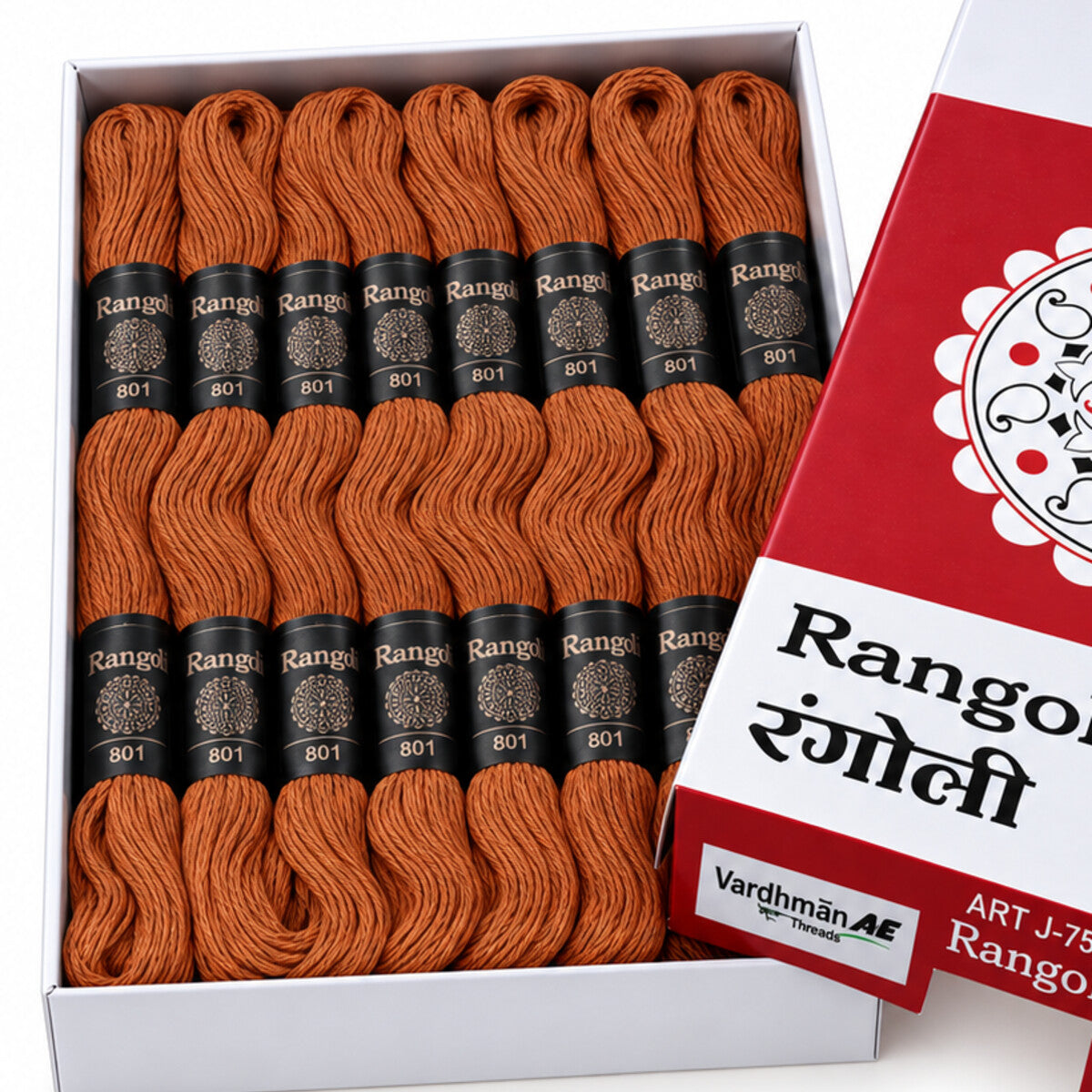 Rangoli Embroidery Thread – Copper Shade 801 | Box of 25 Skeins | Stranded Cotton Thread