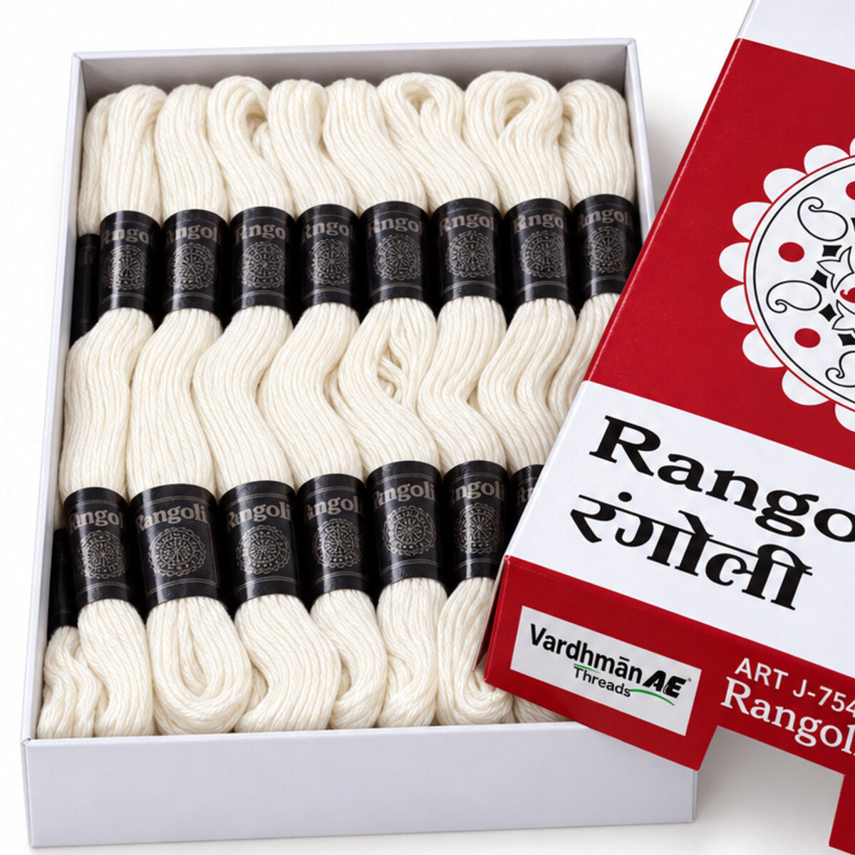 Rangoli Embroidery Thread – White | Box of 25 Skeins | Stranded Cotton Thread