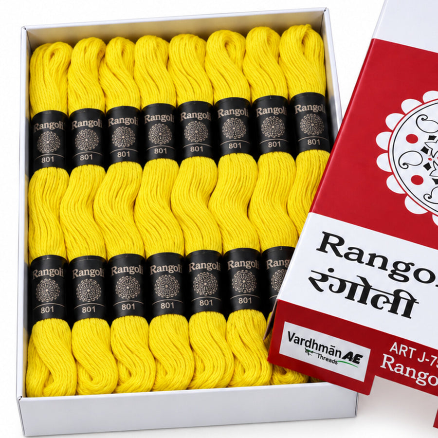Rangoli Embroidery Thread – Lemon Yellow | Box of 25 Skeins | Stranded Cotton Thread