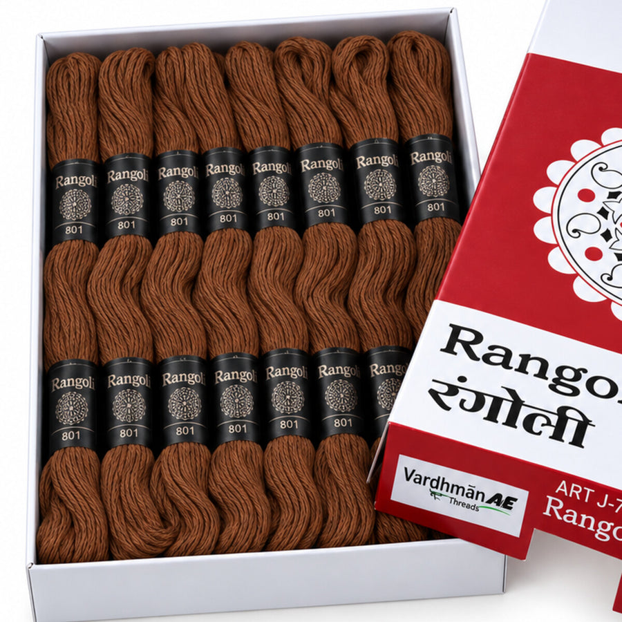 Rangoli Embroidery Thread – Brown | Box of 25 Skeins | Stranded Cotton Thread