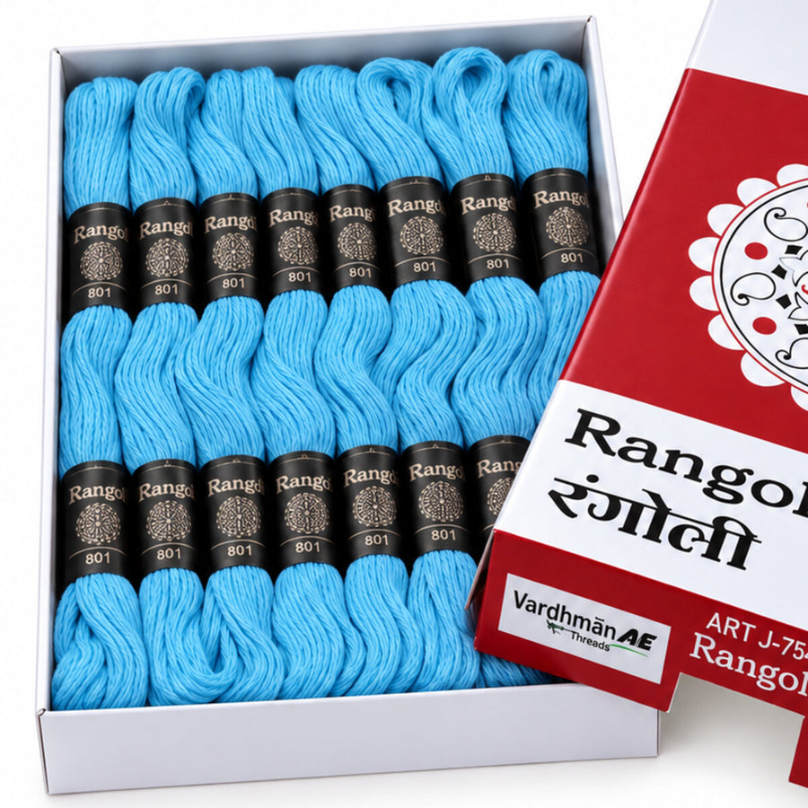 Rangoli Embroidery Thread – Sky Blue | Box of 25 Skeins | Stranded Cotton Thread