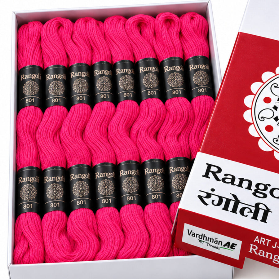 Rangoli Embroidery Thread – Hot Pink | Box of 25 Skeins | Stranded Cotton Thread