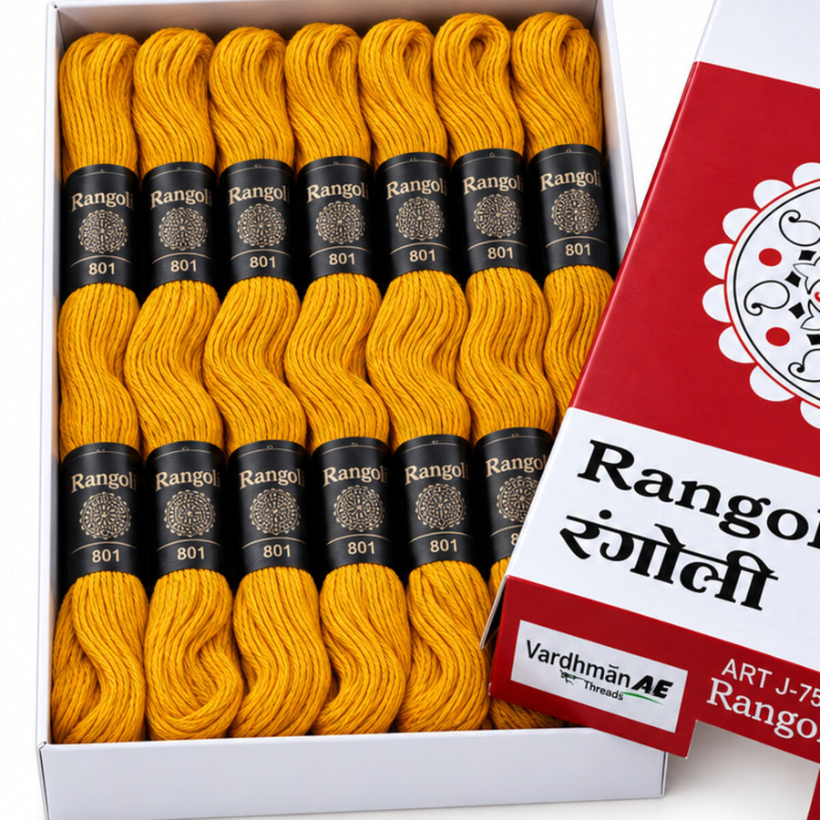 Rangoli Embroidery Thread – Golden Yellow | Box of 25 Skeins | Stranded Cotton Thread