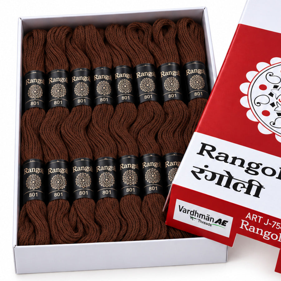 Rangoli Embroidery Thread – Chocolate Brown | Box of 25 Skeins | Stranded Cotton Thread