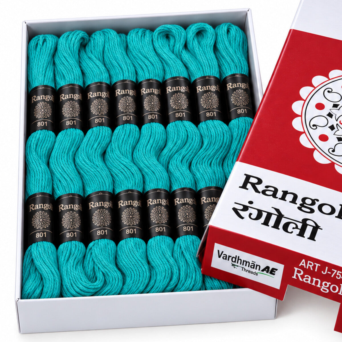 Rangoli Embroidery Thread – Turquoise | Box of 25 Skeins | Stranded Cotton Thread
