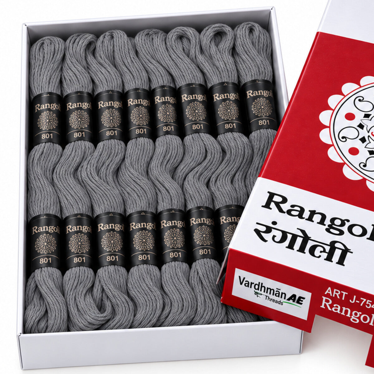 Rangoli Embroidery Thread – Grey | Box of 25 Skeins | Stranded Cotton Thread