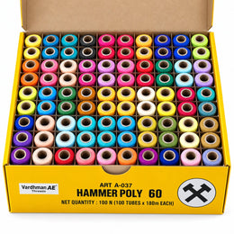 Vardhman AE Hammer Poly 60 Multicolour Mix 4 Sewing Thread Box | 100 Tubes x 180 Metres Each | 100% Spun Polyester Thread for Tailoring & Stitching
