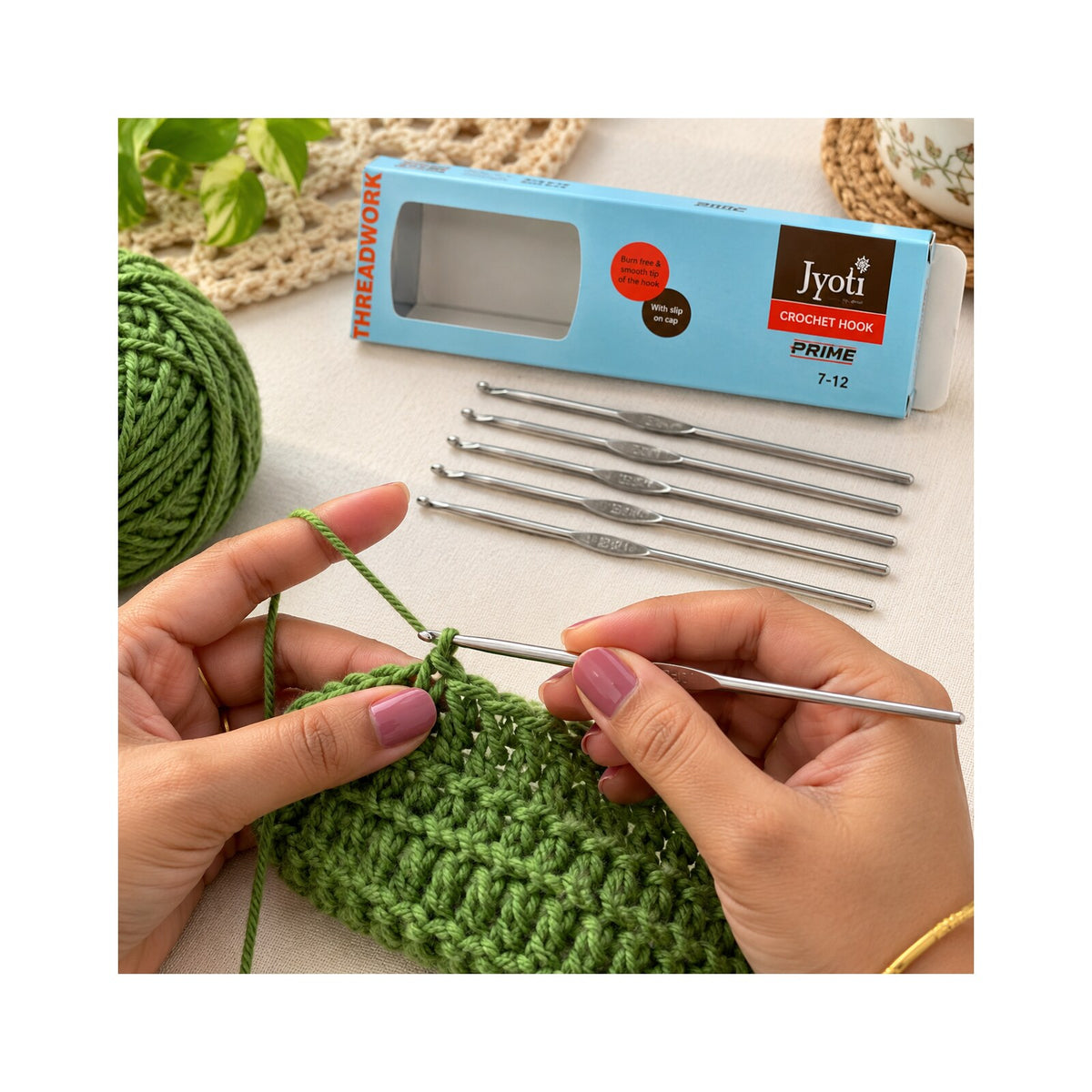 Jyoti Prime Crochet Hook Set of 6 Pieces | Sizes 7, 8, 9, 10, 11, 12 | Steel Crochet Needles for Knitting, Thread Work & Craft