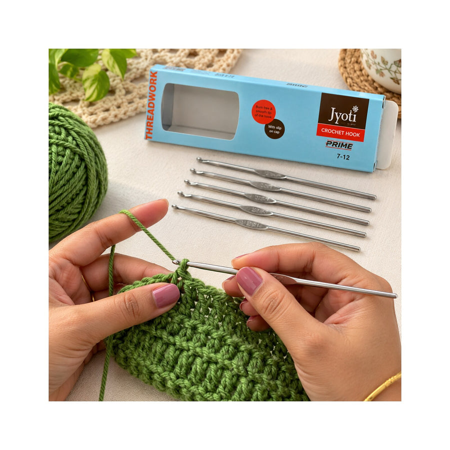 Jyoti Prime Crochet Hook Set of 6 Pieces | Sizes 7, 8, 9, 10, 11, 12 | Steel Crochet Needles for Knitting, Thread Work & Craft
