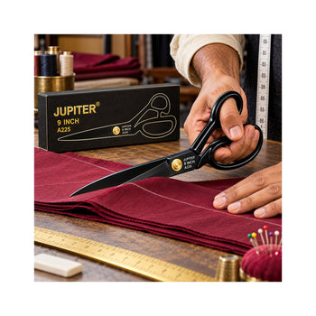 Jupiter A225 9 Inch Large Yarn Shear | Heavy Duty Tailoring Scissor for Cloth Cutting | Sharp Steel Blades | Black